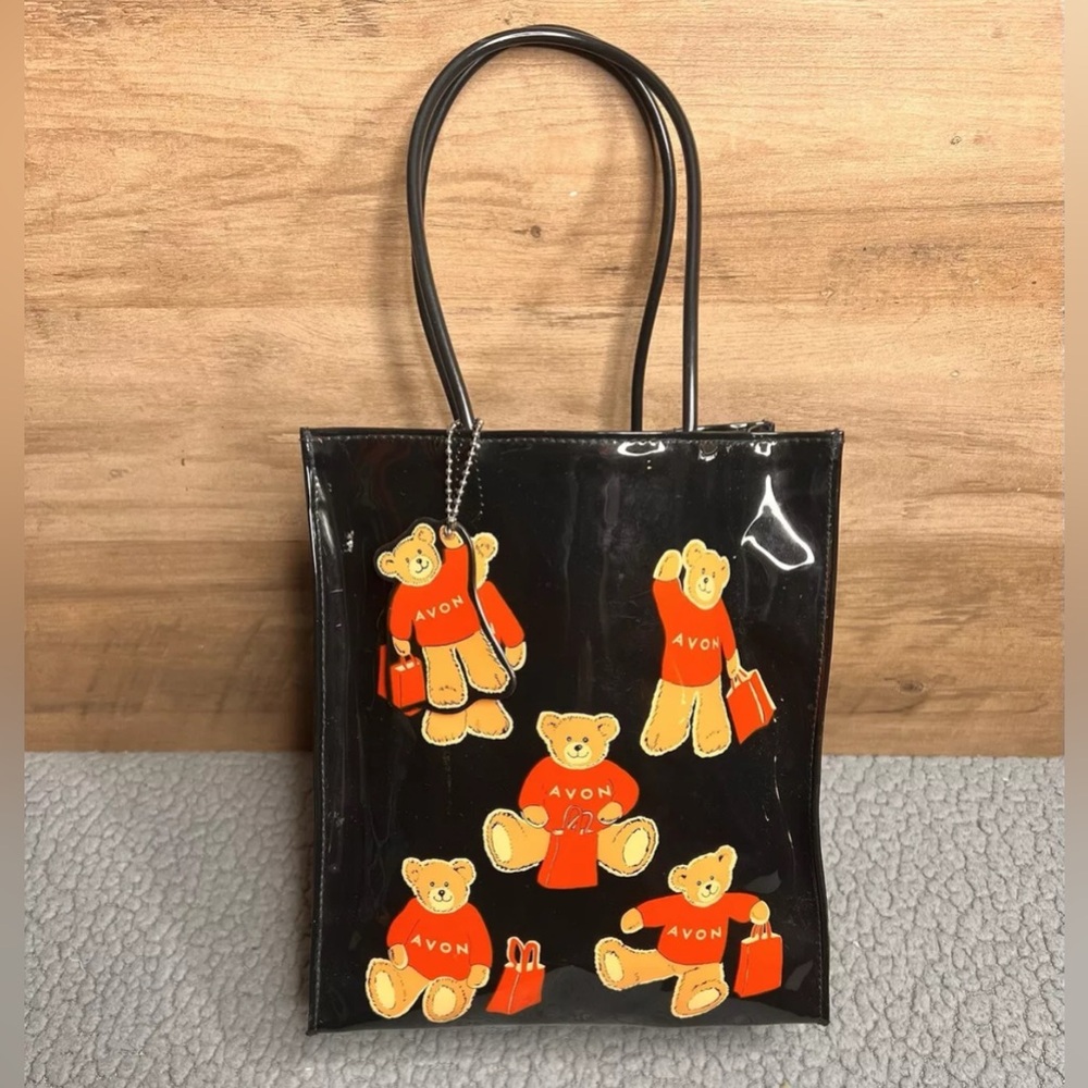 Avon Waving Bear Double Handle Vinyl Tote Bag with Bag Charm Key Chain